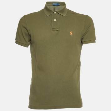 Pre Owned Polo Ralph Lauren Olive Green Cotton Polo T-Shirt M