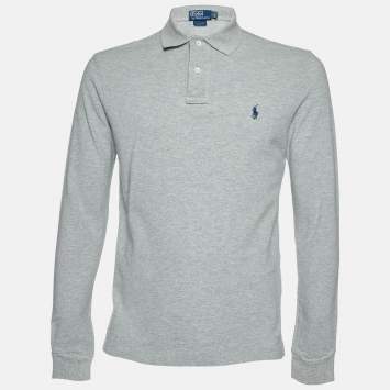 Pre Owned Polo Ralph Lauren Grey Cotton Long Sleeve Polo T-Shirt M
