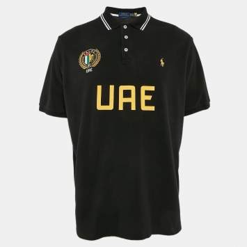 Pre Owned Polo Ralph Lauren Printed Black Cotton Pique Polo T-Shirt XL