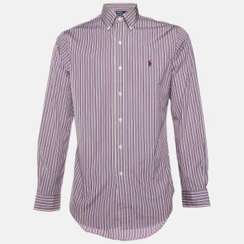 Pre Owned Polo Ralph Lauren Purple Striped Cotton Custom Fit Shirt M