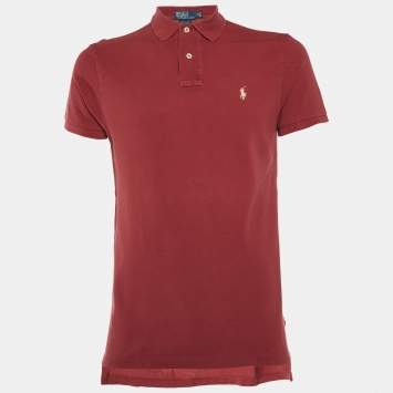 Pre Owned Polo Ralph Lauren Maroon Cotton Custom Fit Polo T-Shirt M