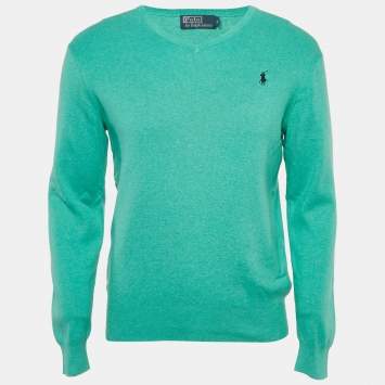 Pre Owned Polo Ralph Lauren Green Cotton Knit V-Neck Sweater S