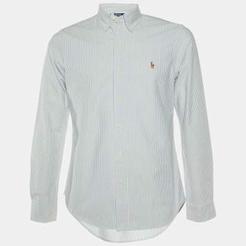 Pre Owned Polo Ralph Lauren Blue Striped Cotton Slim Fit Button Down Shirt M