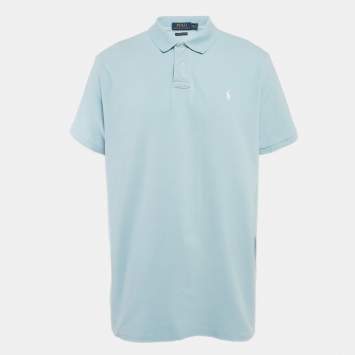Pre Owned Polo Ralph Lauren Blue Logo Embroidered Cotton Pique Knit Polo T-Shirt XXL