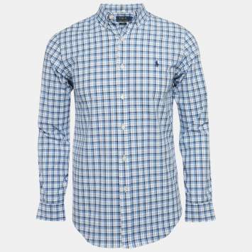 Pre Owned Polo Ralph Lauren Blue Check Stretch Cotton Shirt S