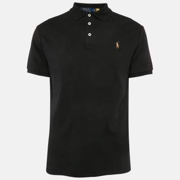 Pre Owned Polo Ralph Lauren Black Jersey Cotton Custom Fit Polo T-Shirt M