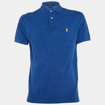 Pre Owned Polo Ralph Lauren Blue Logo Embroidered Cotton Slim Fit Polo T-Shirt L