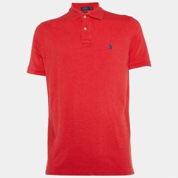 Pre Owned Polo Ralph Lauren Red Logo Embroidered Cotton Slim Fit Polo T-Shirt M
