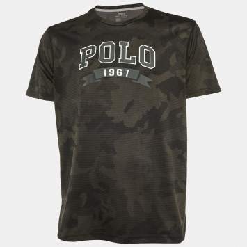 Pre Owned Polo Ralph Lauren Green Camouflage Polyester Crew Neck T-Shirt L