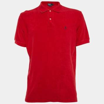 Pre Owned Polo Ralph Lauren Red Cotton Polo T-Shirt M