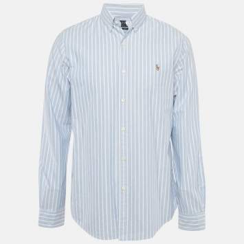 Pre Owned Polo Ralph Lauren Blue Striped Cotton Slim Fit Shirt L