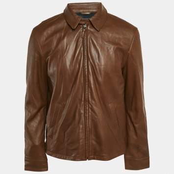 Pre Owned Polo Ralph Lauren Brown Leather Zip-Up Jacket M