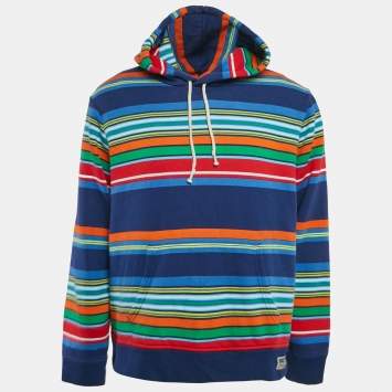 Pre Owned Polo Ralph Lauren Multicolor Stripe Cotton Blend Hooded Sweatshirt L 