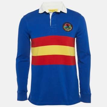 Pre Owned Polo Ralph Lauren Blue Cotton Applique Detail Polo T-Shirt S