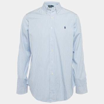 Pre Owned Polo Ralph Lauren Blue Stripe Cotton Button Down Shirt L