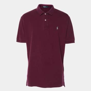 Pre Owned Polo Ralph Lauren Burgundy Cotton Jersey Polo T-Shirt L