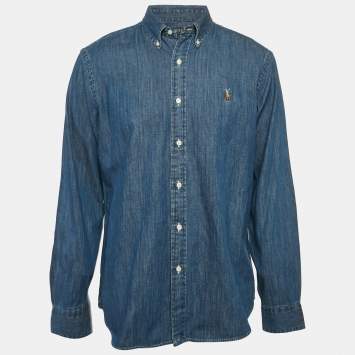 Pre Owned Polo Ralph Lauren Denim Blue Button Down Oversized Shirt L