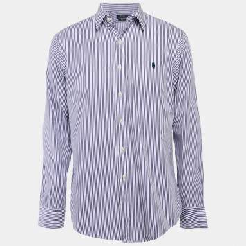 Pre Owned Polo Ralph Lauren Purple Striped Stretch Cotton Slim Fit Shirt L