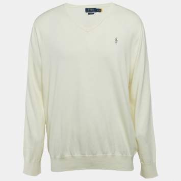 Pre Owned Polo Ralph Lauren Yellow Cotton V-Neck Sweater XL