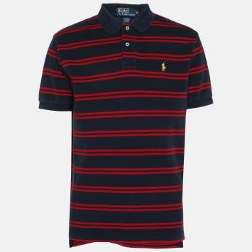Pre Owned Ralph Lauren Navy/Red Embroidered Cotton Polo T-Shirt M