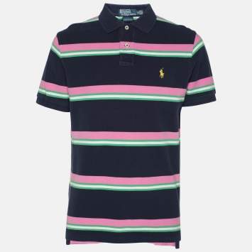 Pre Owned Polo Ralph Lauren Multicolor Stripe Cotton Pique Polo T-Shirt M