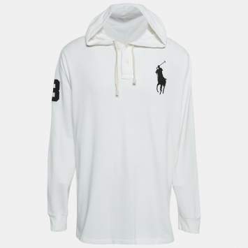 Pre Owned Polo Ralph Lauren White Logo Embroidery Cotton Pique Hoodie XL