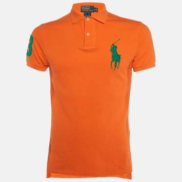 Pre Owned Polo Ralph Lauren Orange Cotton Custom Fit Polo T-Shirt S