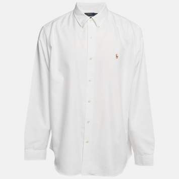 Pre Owned Polo Ralph Lauren White Synthetic Button Front Long Sleeve Shirt XXL