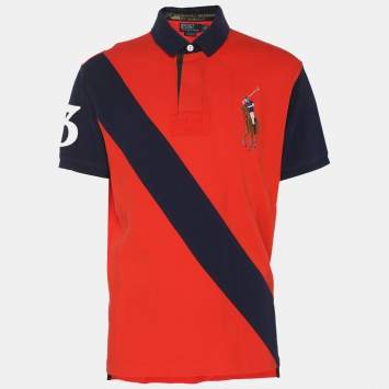 Pre Owned Polo Ralph Lauren Orange Cotton Pique Polo T-Shirt L