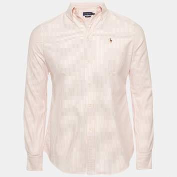 Ralph Lauren Pink Striped Cotton Button Down Custom Fit Shirt M
