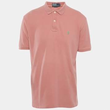 Pre Owned Polo Ralph Lauren Peach/Pink Cotton Pique Polo T-Shirt L