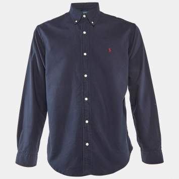 Polo Ralph Lauren Navy Blue Cotton Custom Fit Shirt L