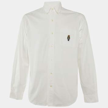 Polo Ralph Lauren White Cotton Logo Embroidered Cotton Button Front Shirt L