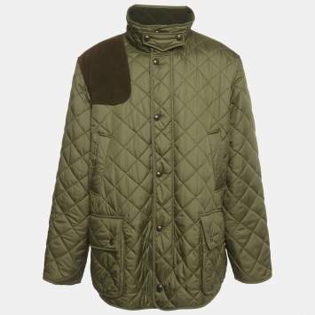 Pre Owned Polo Ralph Lauren Green Suede Trim Synthetic Quilted Jacket XL