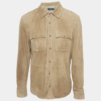Pre Owned Polo Ralph Lauren Brown Suede Button Front Shirt L
