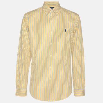 Pre Owned Polo Ralph Lauren Yellow Multicolor Stripe Cotton Long Sleeve Shirt M