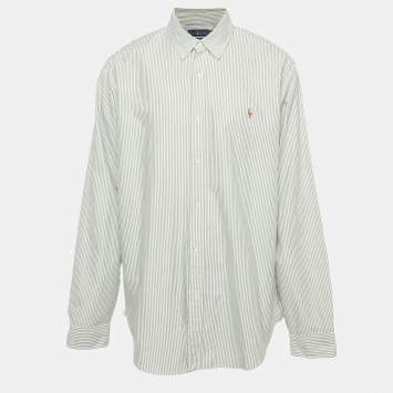 Pre Owned Ralph Lauren Green/White Striped Cotton Classic Fit Shirt XXL