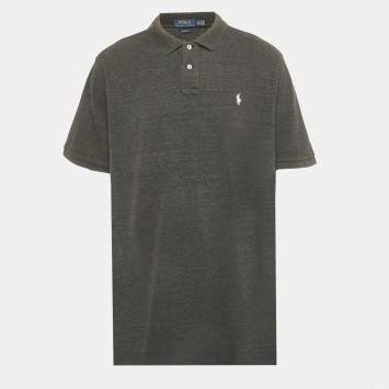 Pre Owned Polo Ralph Lauren Grey Logo Embroidered Cotton Classic Fit Polo T-Shirt XXL