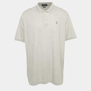 Pre Owned Polo Ralph Lauren Grey Logo Embroidered Cotton Polo T-Shirt XXL