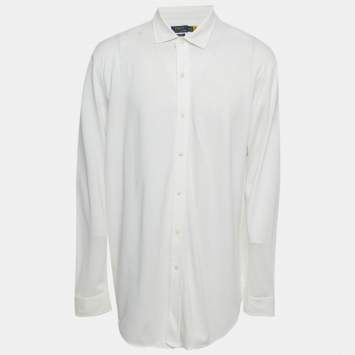 Pre Owned Polo Ralph Lauren White Knit Oxford Long Sleeve Shirt XXL