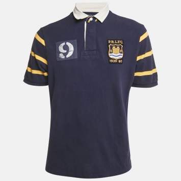 Pre Owned Polo Ralph Lauren Blue Applique Cotton Polo T-Shirt L