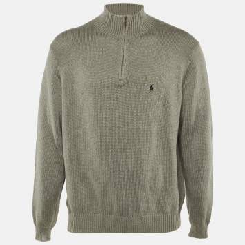 Pre Owned Polo Ralph Lauren Grey Cotton Knit High Neck Sweater L
