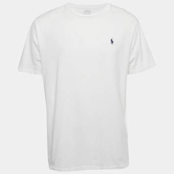 Pre Owned Polo Ralph Lauren White Logo Embroidered Cotton Crewneck T-Shirt XL