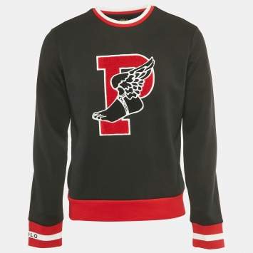 Pre Owned Polo Ralph Lauren Black P-Wing Patch Cotton Blend Sweatshirt S