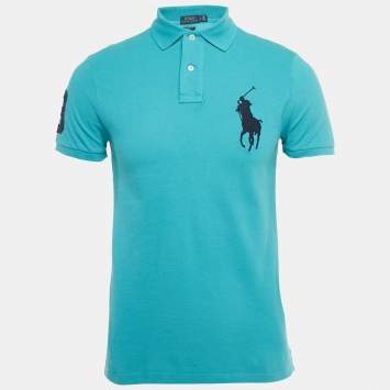 Pre Owned Polo Ralph Lauren Blue Logo Embroidered Cotton Polo T-Shirt S
