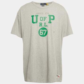 Pre Owned Polo Ralph Lauren Grey Logo Print Jersey T-Shirt XXL