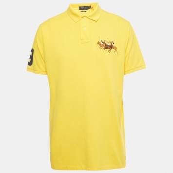 Pre Owned Polo Ralph Lauren Yellow Cotton Custom Slim Fit Polo T-Shirt XL