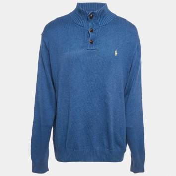 Pre Owned Polo Ralph Lauren Blue Wool Rib Knit Sweater XXL