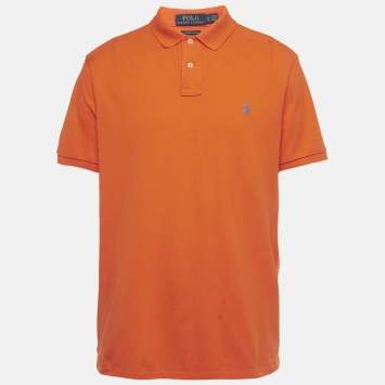 Pre Owned Polo Ralph Lauren Orange Pique Custom Fit Polo T-Shirt XL