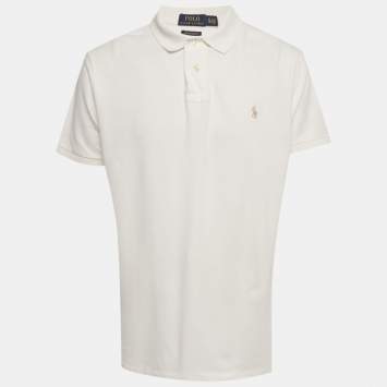 Pre Owned Polo Ralph Lauren White Pique Custom Slim Fit Polo T-Shirt XL